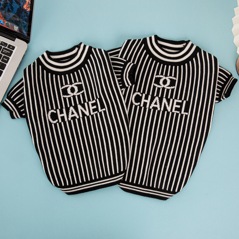 Stylish Striped Knit CC Pet Sweaters for Fashionable Dogs