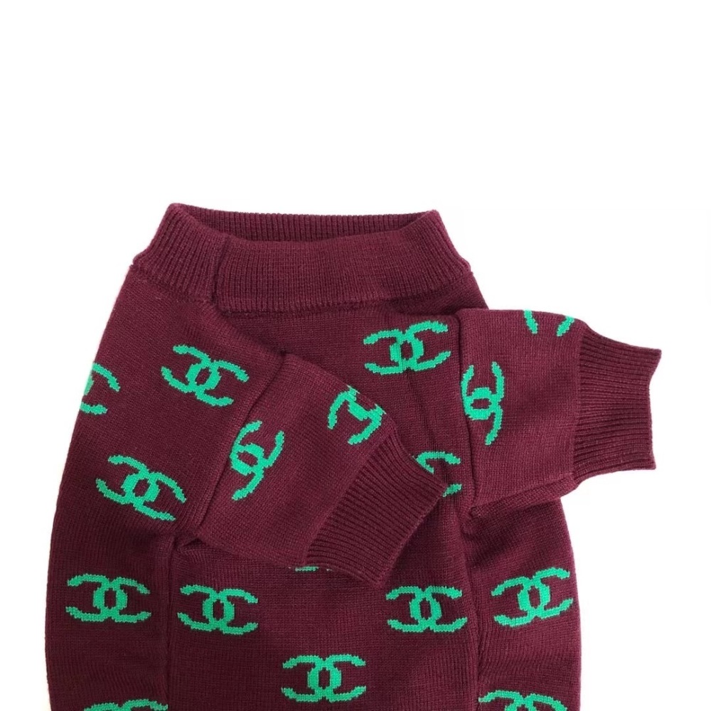 Chic Logo-Embroidered CCANEL Knit Pet Sweater in Brown-Green