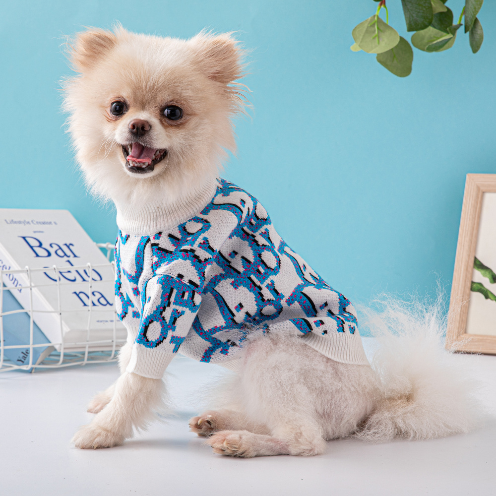 Elegant Monogram Pattern Ddor Pet Sweaters in White-Black and White-Blue