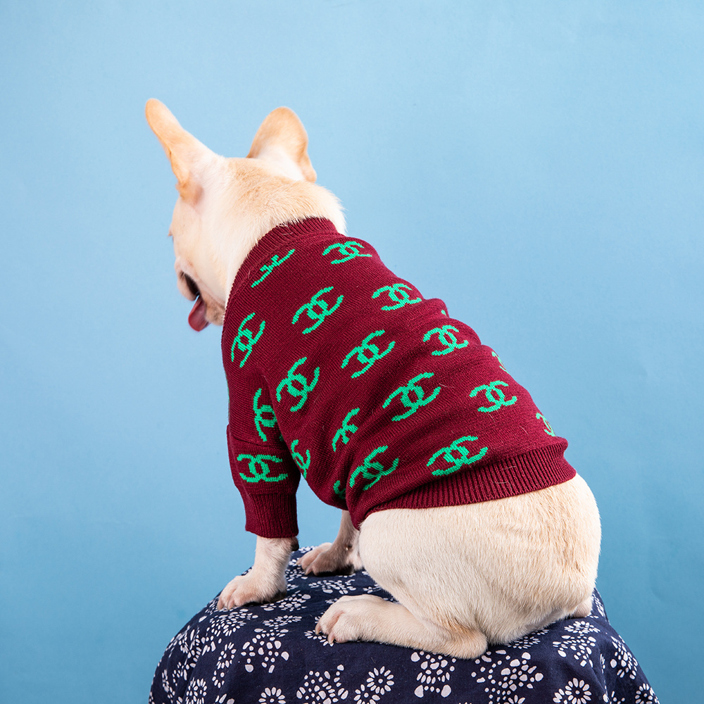 Chic Logo-Embroidered CCANEL Knit Pet Sweater in Brown-Green