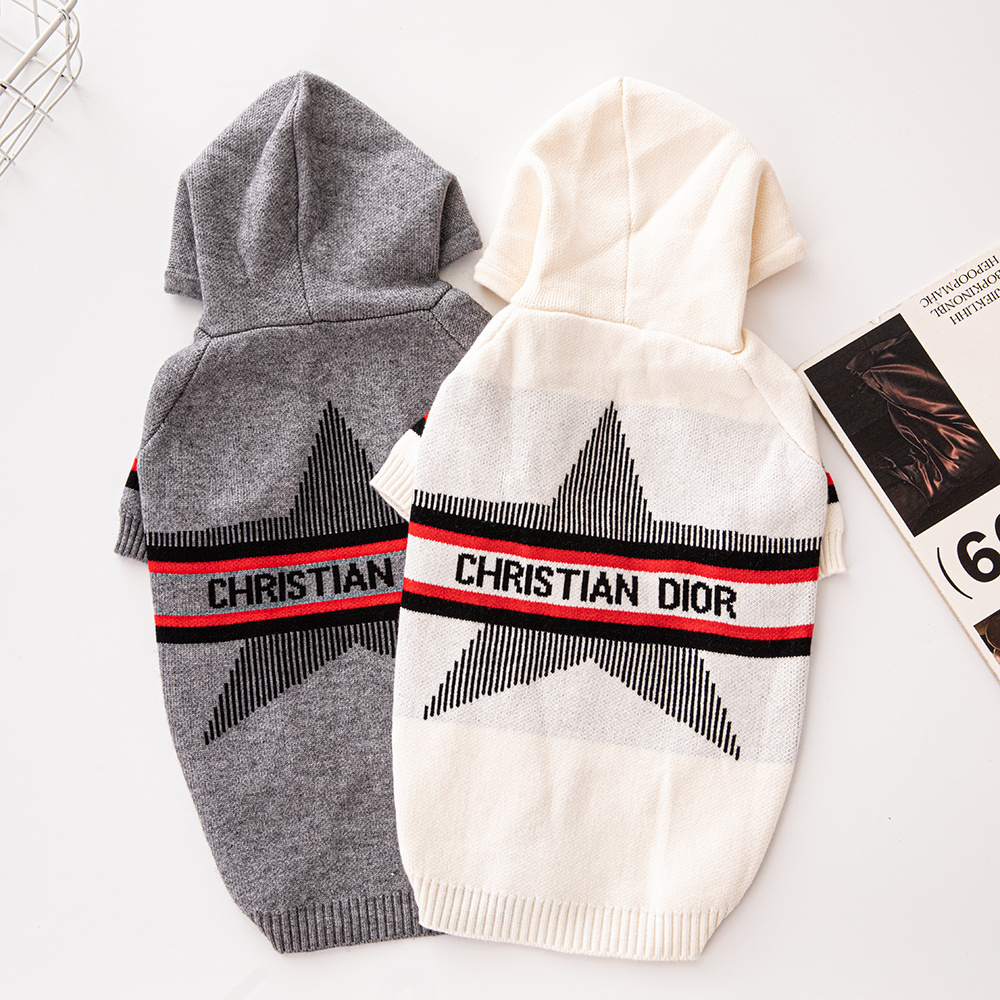 Luxury-Inspired Hooded DD Knit Pet Sweaters with Star Pattern