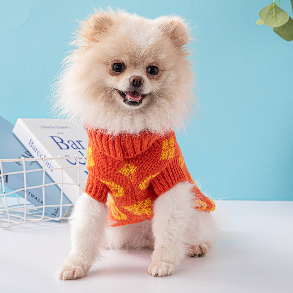 Vibrant Patterned VV Knit Pet Sweaters in Orange-Yellow and Gray-Lime