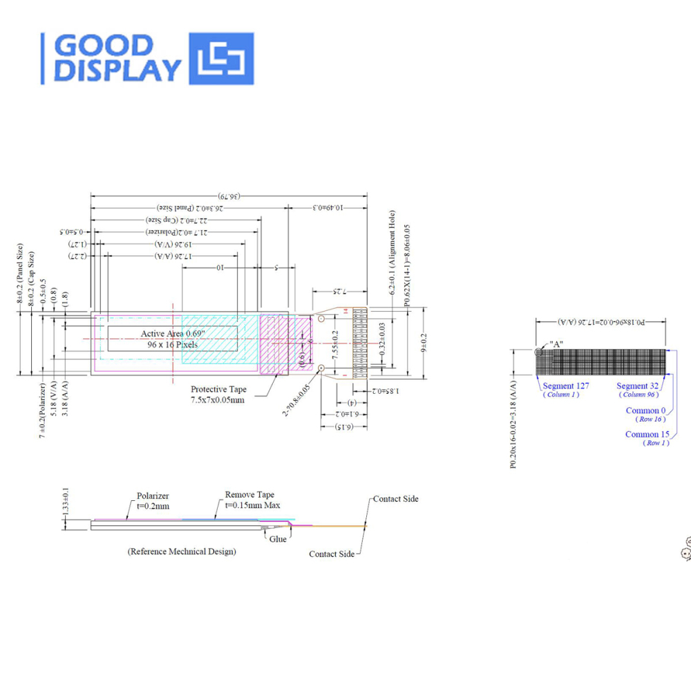 0.69 inch small white 96x16 dots OLED display GDOA0069W