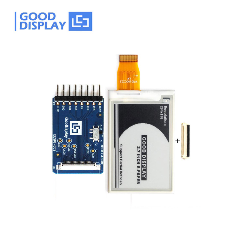 2.7 inch Black and white 4 Grayscale partial refresh eink display module with demo HAT connector board