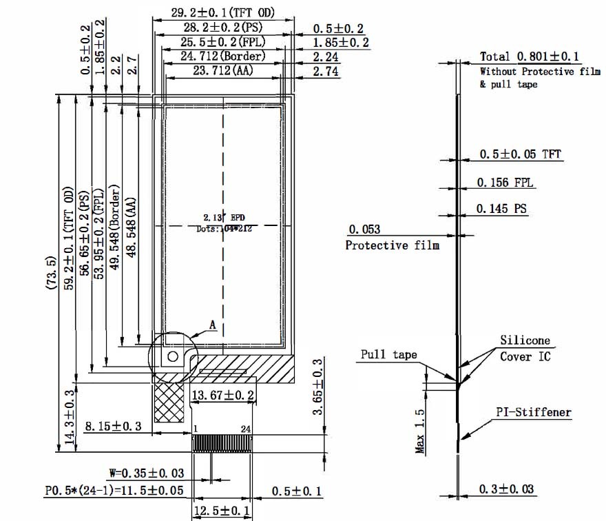 2.13inch e-paper color e-ink 212x104 electronic paper display esl thin e-ink screen, GDEQ0213Z19