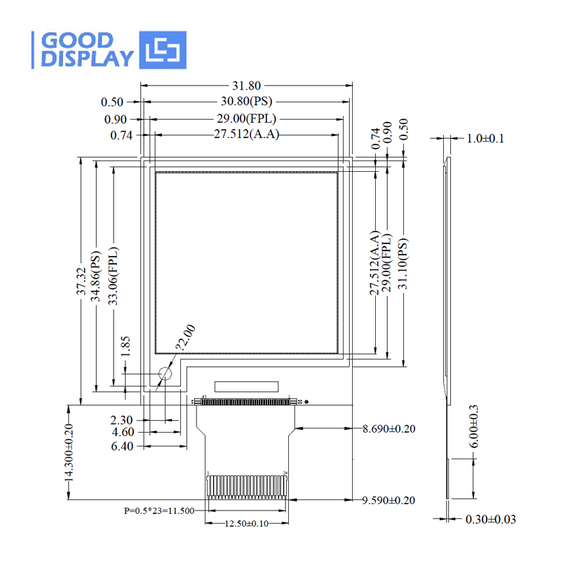 1.54 inch e-paper-display -20~55℃ 152x152 e-ink panel, GDEM0154E97LT