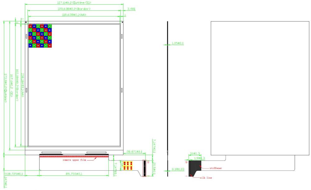 7.8 inch DES full color e-paper display parallel interface, extended operating temperature, GDEW078C01