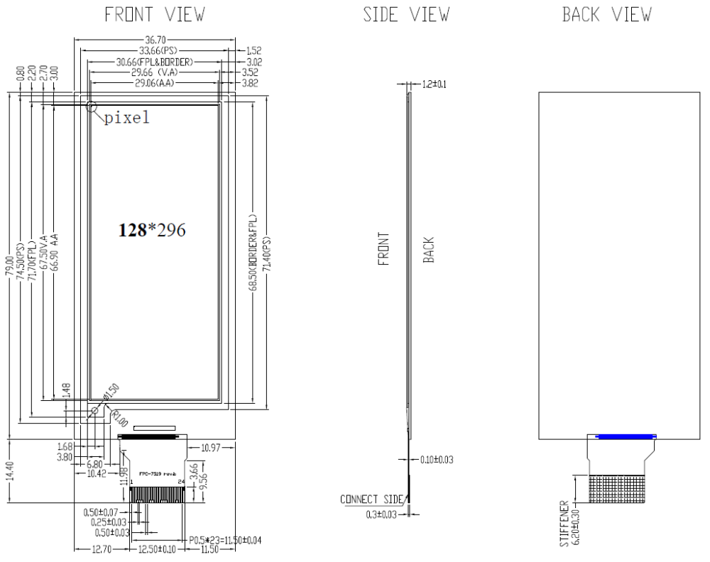 Small color electronic paper display 2.9 inch 296x128 epd, GDEM029C90