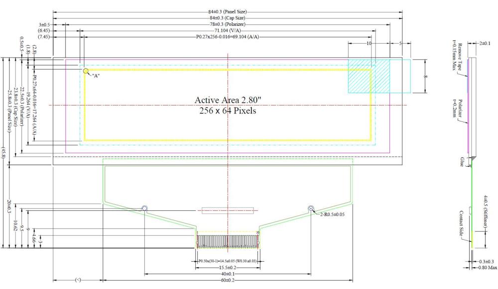 2.8inch OLED Modules 256x64 Graphic Display screen, GDO0280B