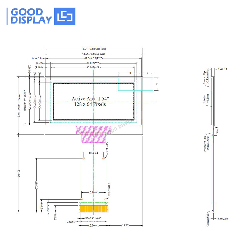 1.54 inch OLED screen SPD0301 128x64 Resolution small mono oled display, GDOA0154W