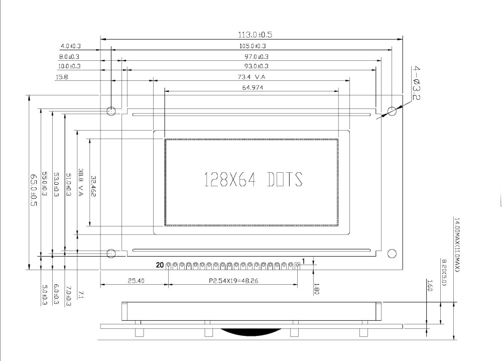 12864 LCD Panel COB Blue&White LCD Module