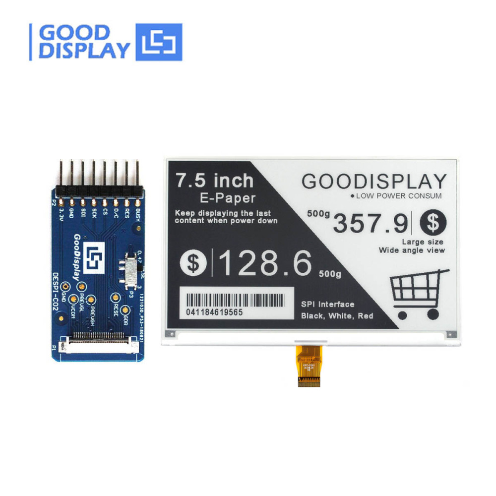 7.5 Inch Epaperdisplay 800x480 Electronic Paper Display With E-Ink HAT, GDEY075T7+DESPI-C02