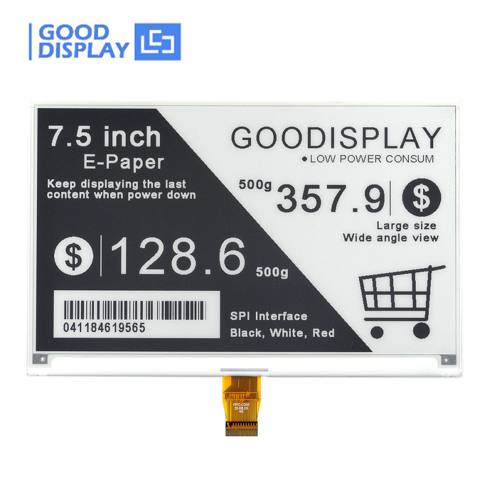 7.5 Inch Epaperdisplay 800x480 Electronic Paper Display With E-Ink HAT, GDEY075T7+DESPI-C02