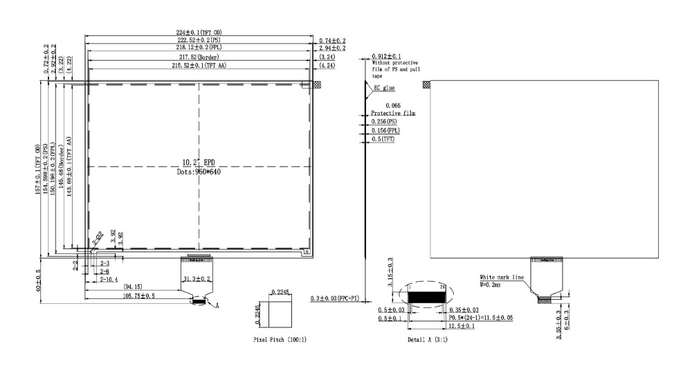 large e-paper 10.2 inch color eink epd screen for electronic menu, GDEQ102Z90