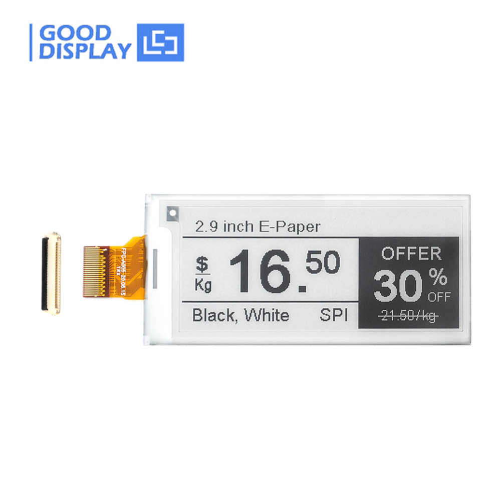 2.9 Inch E-paper Screen 296x128 Customizable 1.5s Fast Refresh Raspberry Pi SPI Display