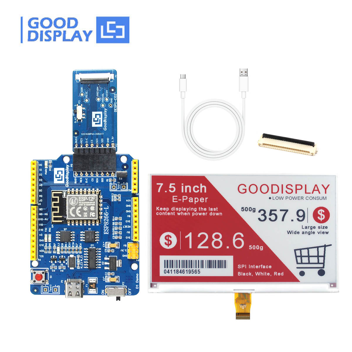 Supermarket E-ink Display 7.5 inch 800x480 Black White Red Colorful ...