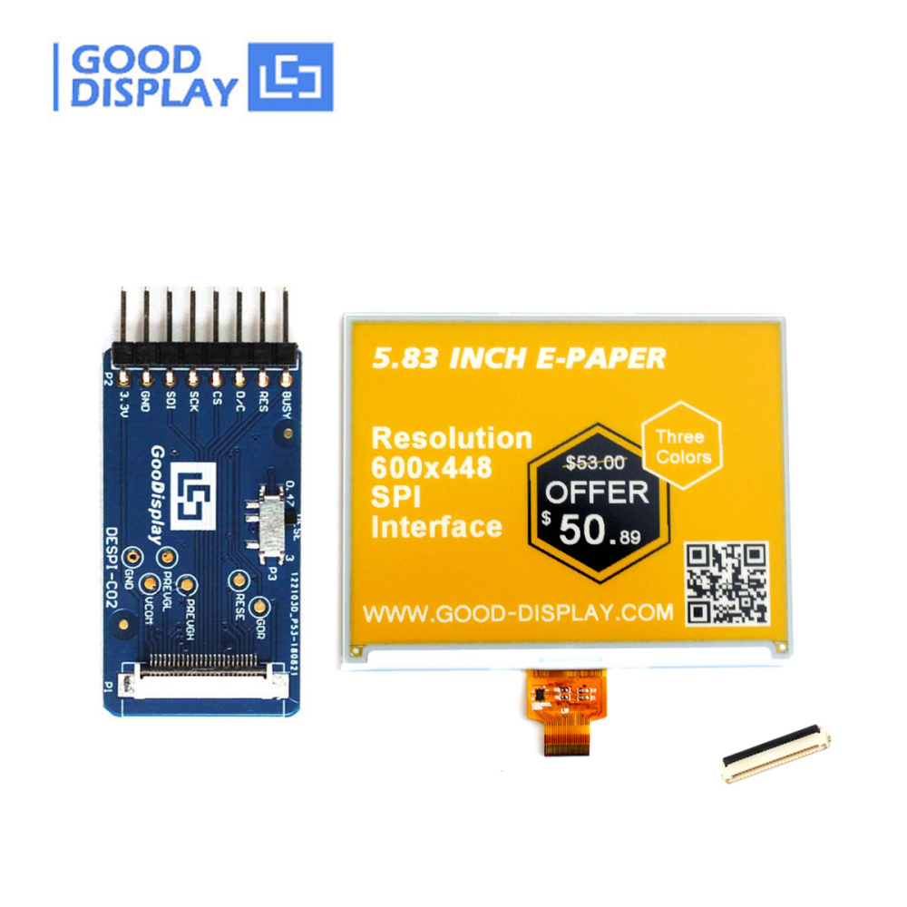 5.83 inch 3-color three colors yellow e-paper display eink screen module with HAT connection board