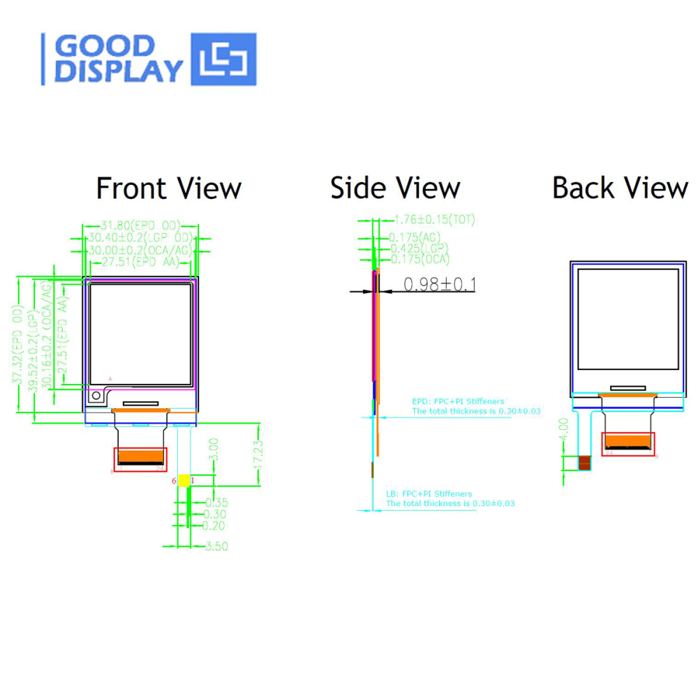 1.54 inch small e-ink display with frontlight 4 Grayscale display panel, GDEW0154T8-FL