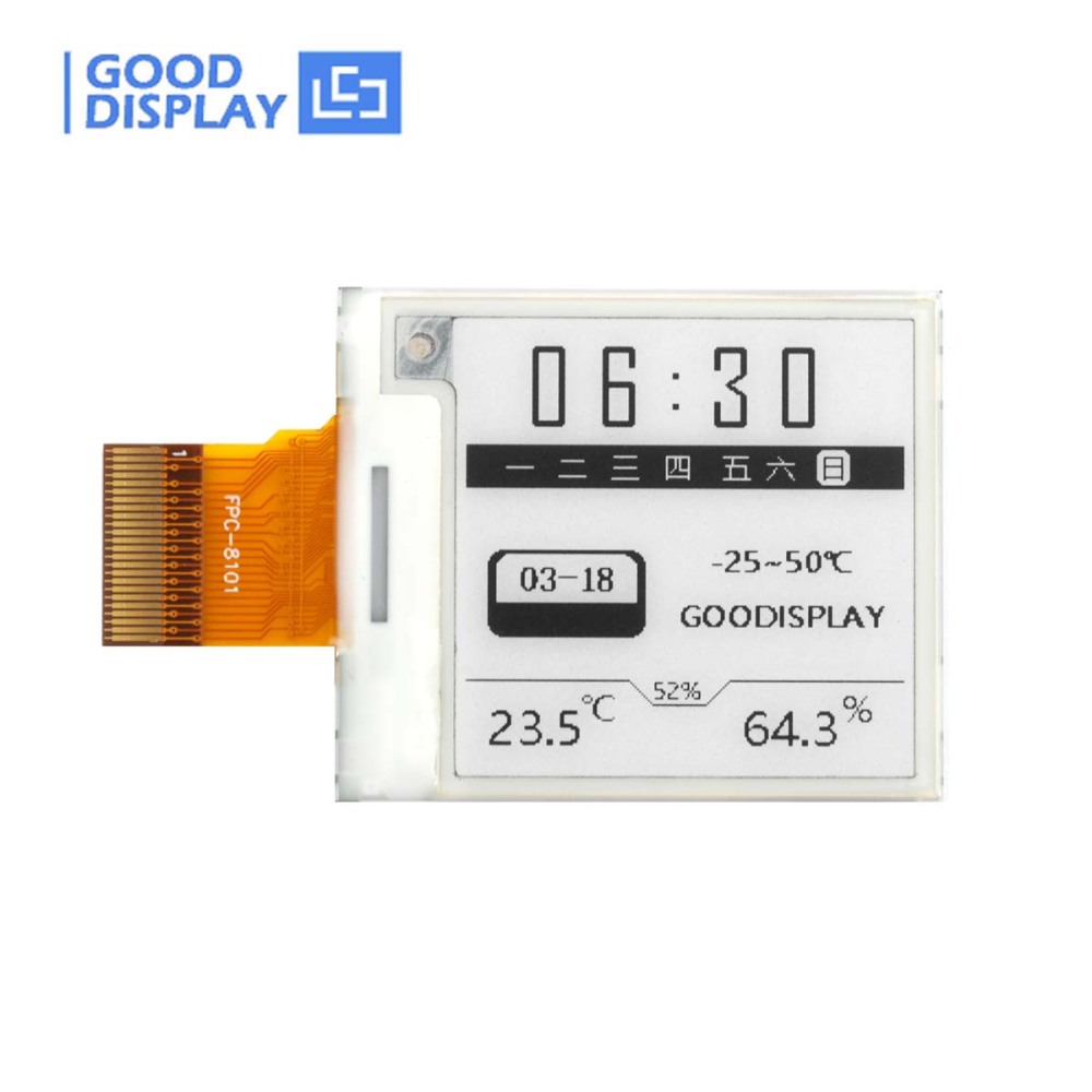 1.54-inch E-paper Display Low Temperature Range -25℃ to 50℃ Resolution 200x200