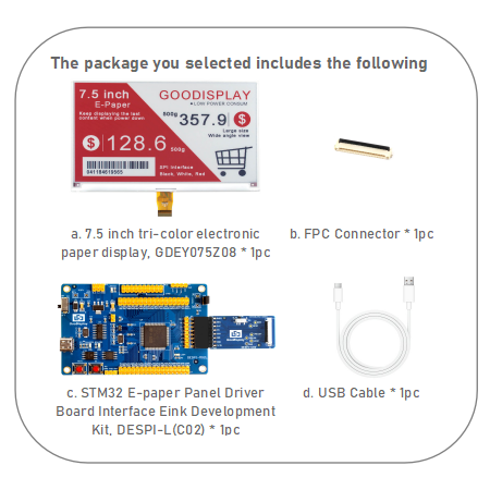 7.5inch Red Electronic Paper Display Tri-color E-ink Display 1.3s Partial Update of Black and White Parts