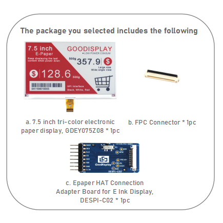 7.5inch Red Electronic Paper Display Tri-color E-ink Display 1.3s Partial Update of Black and White Parts