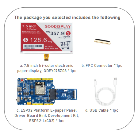 7.5inch Red Electronic Paper Display Tri-color E-ink Display 1.3s Partial Update of Black and White Parts