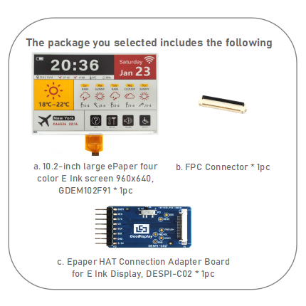 10.2-Inch 4 Color E-Ink Display High-Resolution 960x640 ePaper Screen with Black, White, Red and Yellow