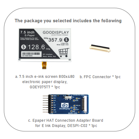 7.5inch E-Ink Screen Module 4-Grayscale 800x480 E Paper Display HAT Fast Refresh 1.5s SPI Interface