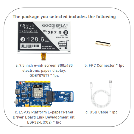 7.5inch E-Ink Screen Module 4-Grayscale 800x480 E Paper Display HAT Fast Refresh 1.5s SPI Interface
