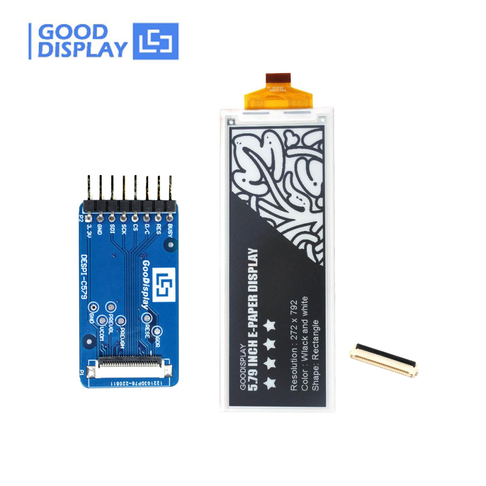 High-Resolution 5.79-Inch E-Ink Display Monochrome EPD 792x272 SPI Interface, Partial Refresh