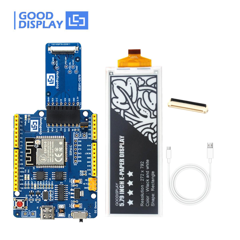 High-Resolution 5.79-Inch E-Ink Display Monochrome EPD 792x272 SPI Interface, Partial Refresh