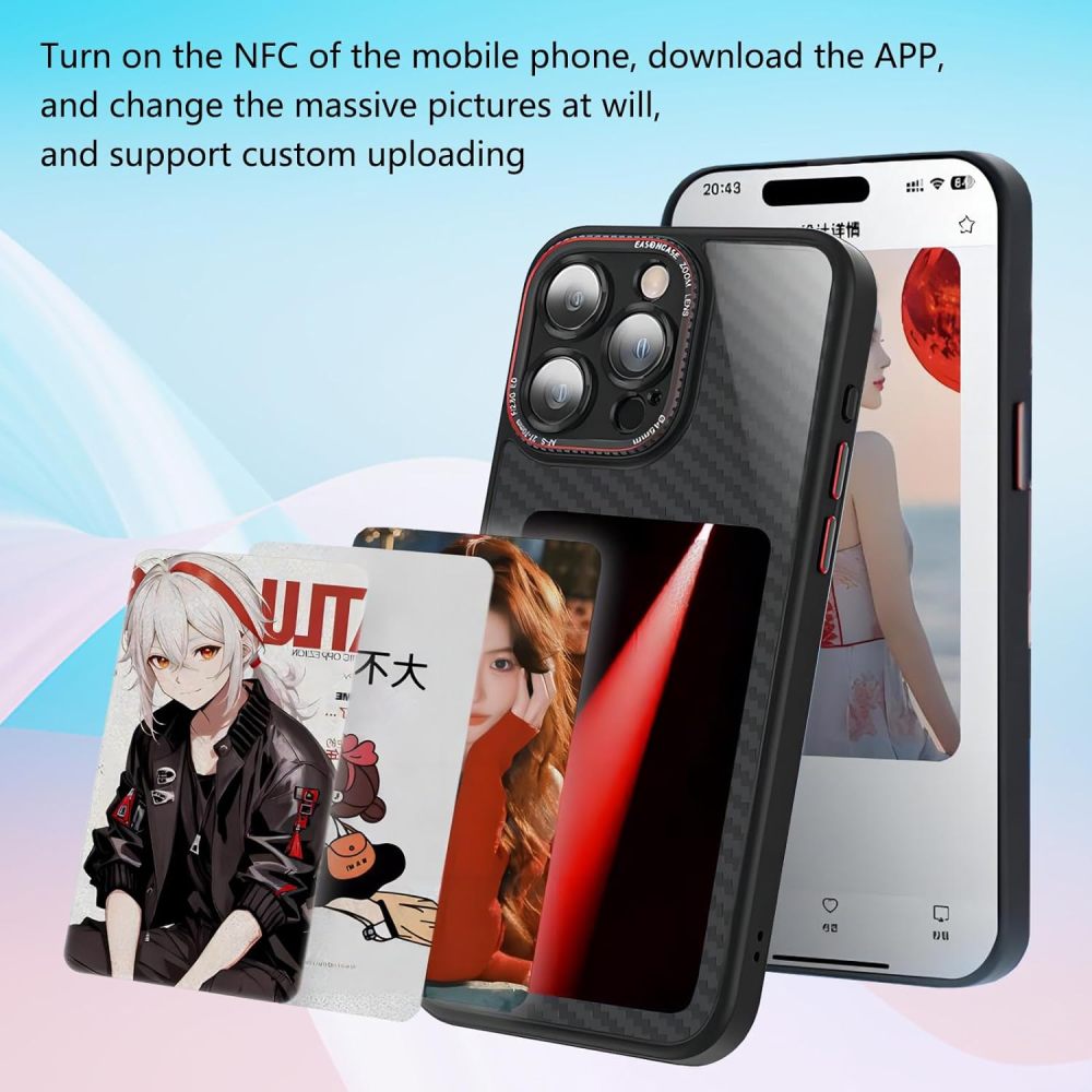 AI E-Ink Screen Phone Case for iPhone 15 Passive NFC Personalized DIY Design Eco-Friendly Silicone
