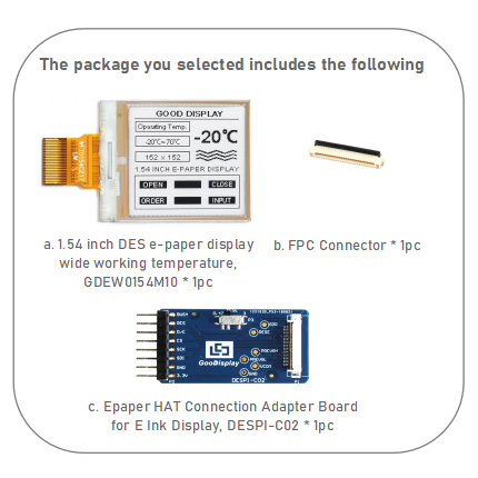 1.54 inch DES E-paper Display -10℃~60℃ Wide Working Temperature 152X152 Resolution EPD