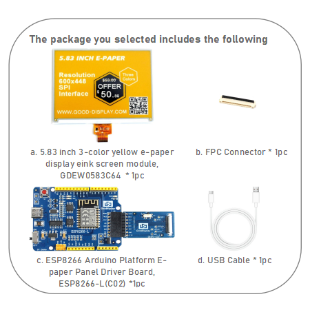 5.83 inch 3-color three colors yellow e-paper display eink screen module with HAT connection board