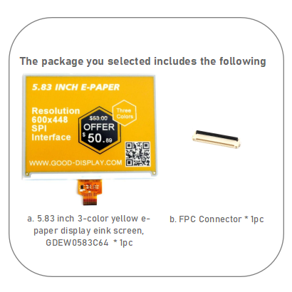 5.83 inch 3-color three colors yellow e-paper display eink screen module with HAT connection board