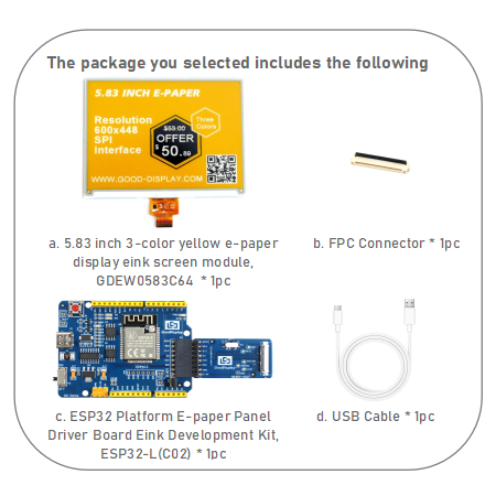 5.83 inch 3-color three colors yellow e-paper display eink screen module with HAT connection board