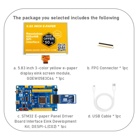 5.83 inch 3-color three colors yellow e-paper display eink screen module with HAT connection board