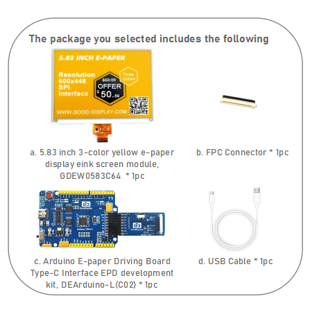 5.83 inch 3-color three colors yellow e-paper display eink screen module with HAT connection board