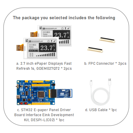 1s Fast Refresh 2.7inch E-Ink Display Panel with SPI Interface Black/White Two Colors