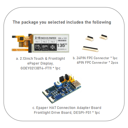 GooDisplay 2.13" Touchscreen and Front-light E-Paper HAT Capacitive Touch E-Ink Module