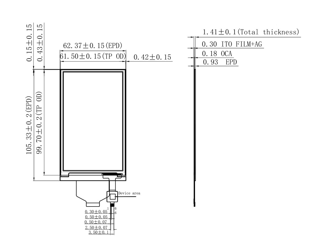4.26" E Ink Capacitive Touch Screen High Res 219 PPI 4-Gray E-Paper Display