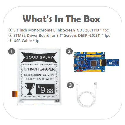 3.1 inch ePaper Display 1s Fast refresh 320x240 UC8253 SPI E Ink screen