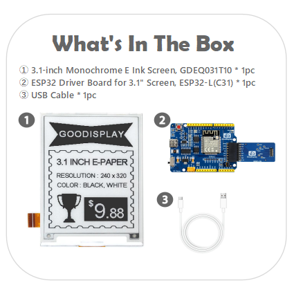 3.1 inch ePaper Display 1s Fast refresh 320x240 UC8253 SPI E Ink screen