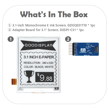 3.1 inch ePaper Display 1s Fast refresh 320x240 UC8253 SPI E Ink screen
