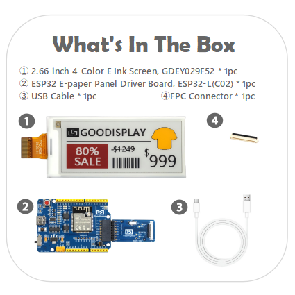 2.9" Four-Color eInk 296x128 Pixels Colour E-Paper Display Module SPI Interface EPD