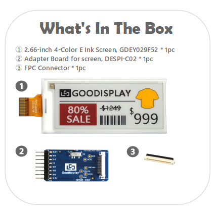 2.9" Four-Color eInk 296x128 Pixels Colour E-Paper Display Module SPI Interface EPD