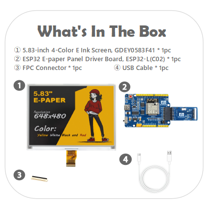 12s Fast Refresh 5.83-inch 4-Color E-Paper Display 648x480 SPI Interface E Ink Screen