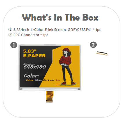 12s Fast Refresh 5.83-inch 4-Color E-Paper Display 648x480 SPI Interface E Ink Screen