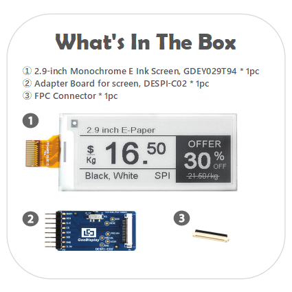 2.9 Inch E-paper Screen 296x128 Customizable 1.5s Fast Refresh Raspberry Pi SPI Display