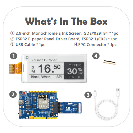 2.9 Inch E-paper Screen 296x128 Customizable 1.5s Fast Refresh Raspberry Pi SPI Display